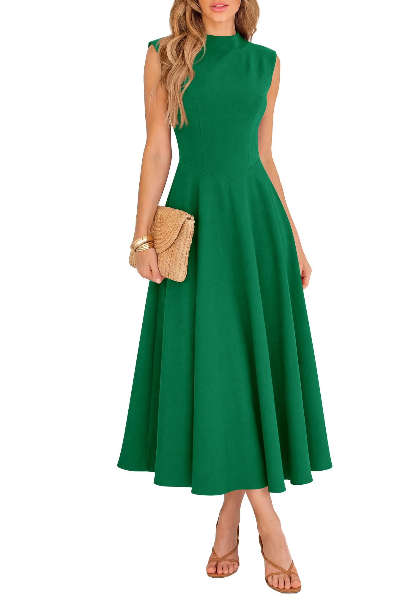 BTFBM Summer Dresses for Women Mock Neck Sleeveless High Waist Flowy Aline Maxi Spring Wedding Guest Dress Cocktail