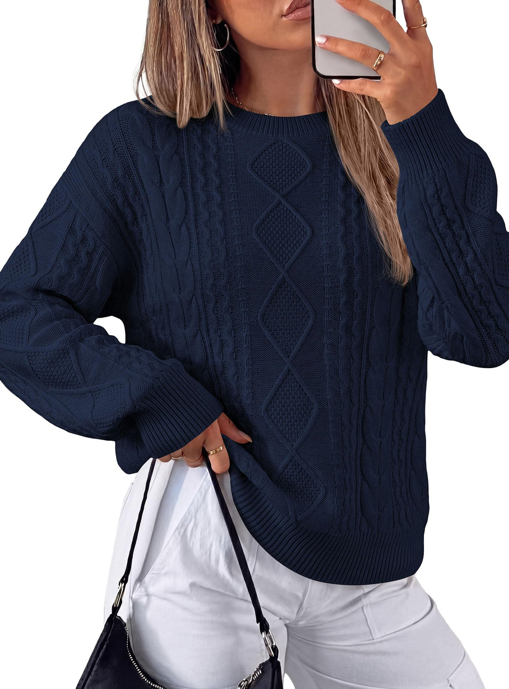 PRETTYGARDEN Women's Crewneck Cable Knit Sweater Pullover Tops Soft Luxury,Long Sleeve Sweaters,Chunky Texture,Fall Outfits,Warm Layering,Daily Wear,Work Holiday,Winter Going out Top