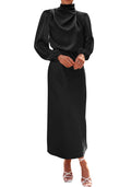 BTFBM Womens Mock Neck Satin Dress Spring Summer Long Sleeve Lightweight Formal Wedding Party Maxi Cocktail Dresses