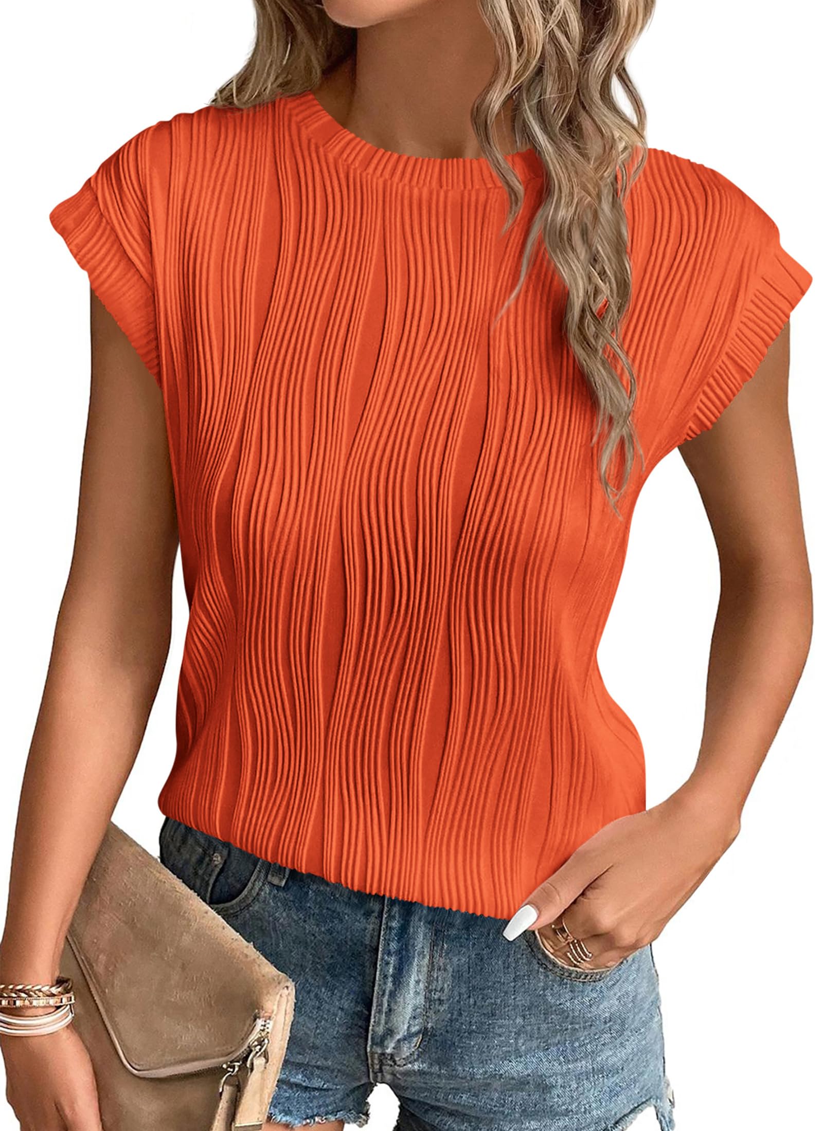 PRETTYGARDEN Blouses for Women Dressy Casual Spring Summer Business Office Tops Cap Sleeve Textured Cute Work Shirt