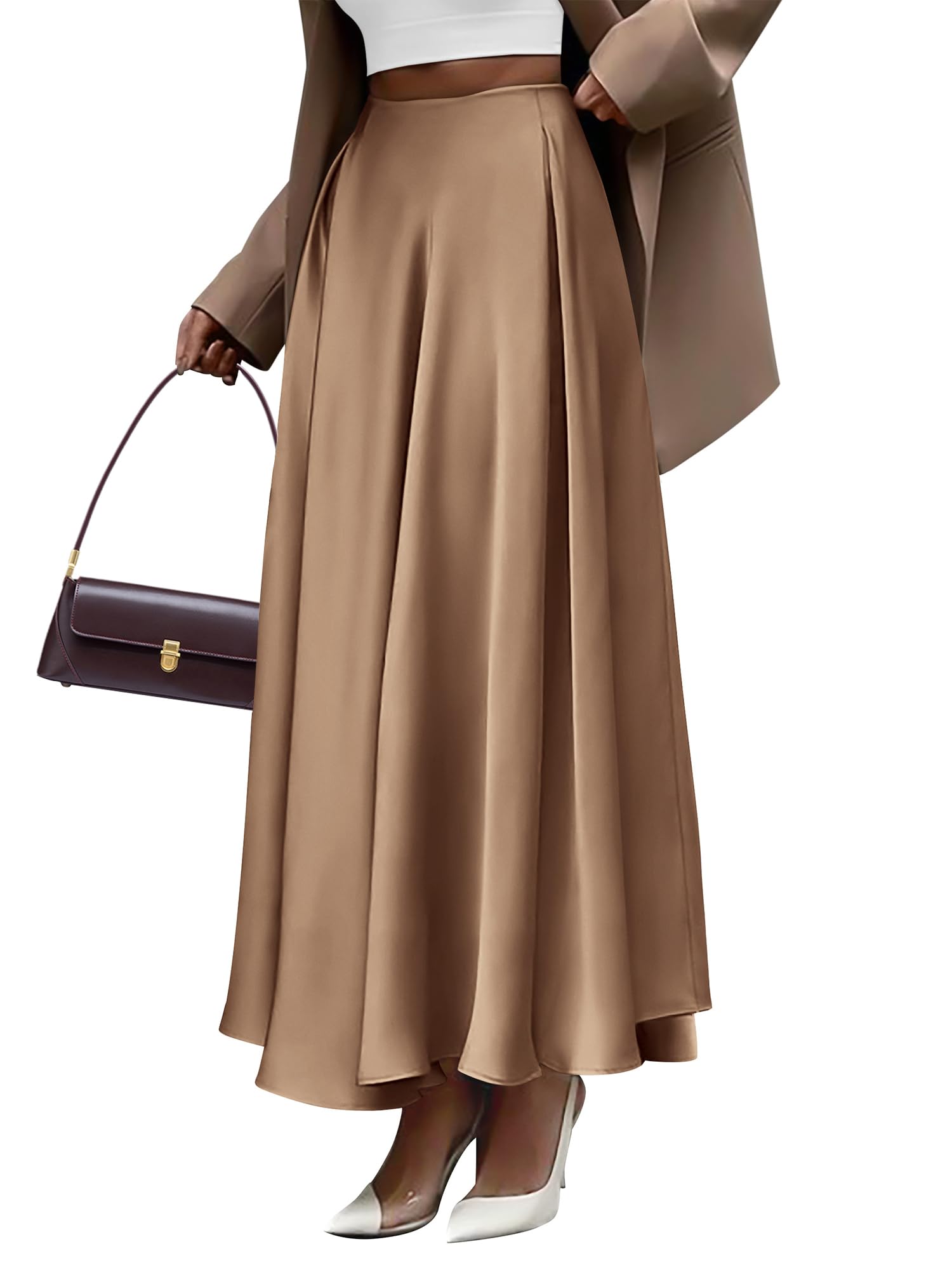 BTFBM Satin Skirts for Women Summer Elegant Flowy A-Line Cocktail Formal Silk Spring Maxi Skirt Night Out Outfits