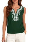 PRETTYGARDEN Womens Tank Tops Summer Causal V Neck Sleeveless Shirts Floral Print Embroidered Beach Vacation Boho Top