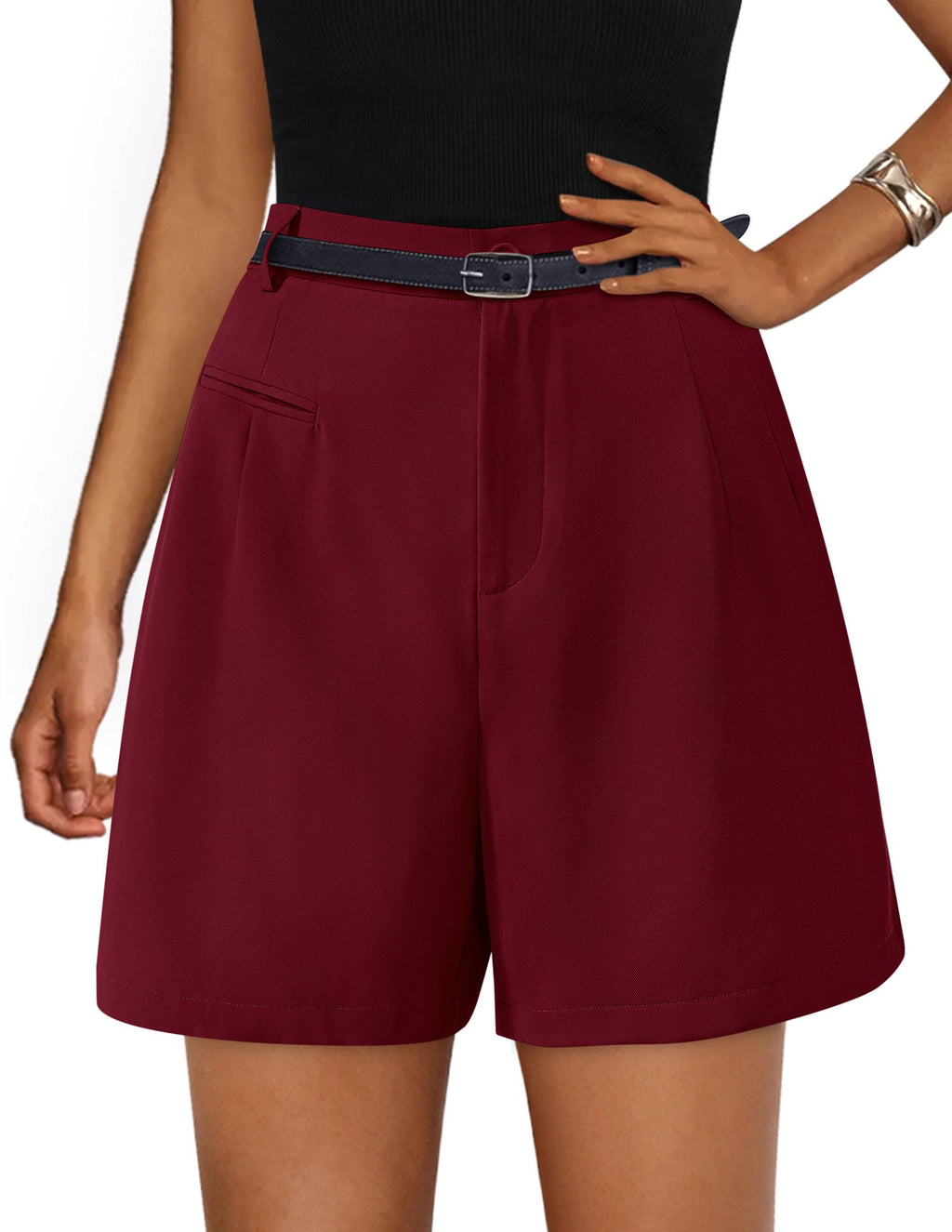 PRETTYGARDEN Shorts for Women Dressy Summer Elastic High Waisted Wide Leg Business Casual Work Shorts with Pockets