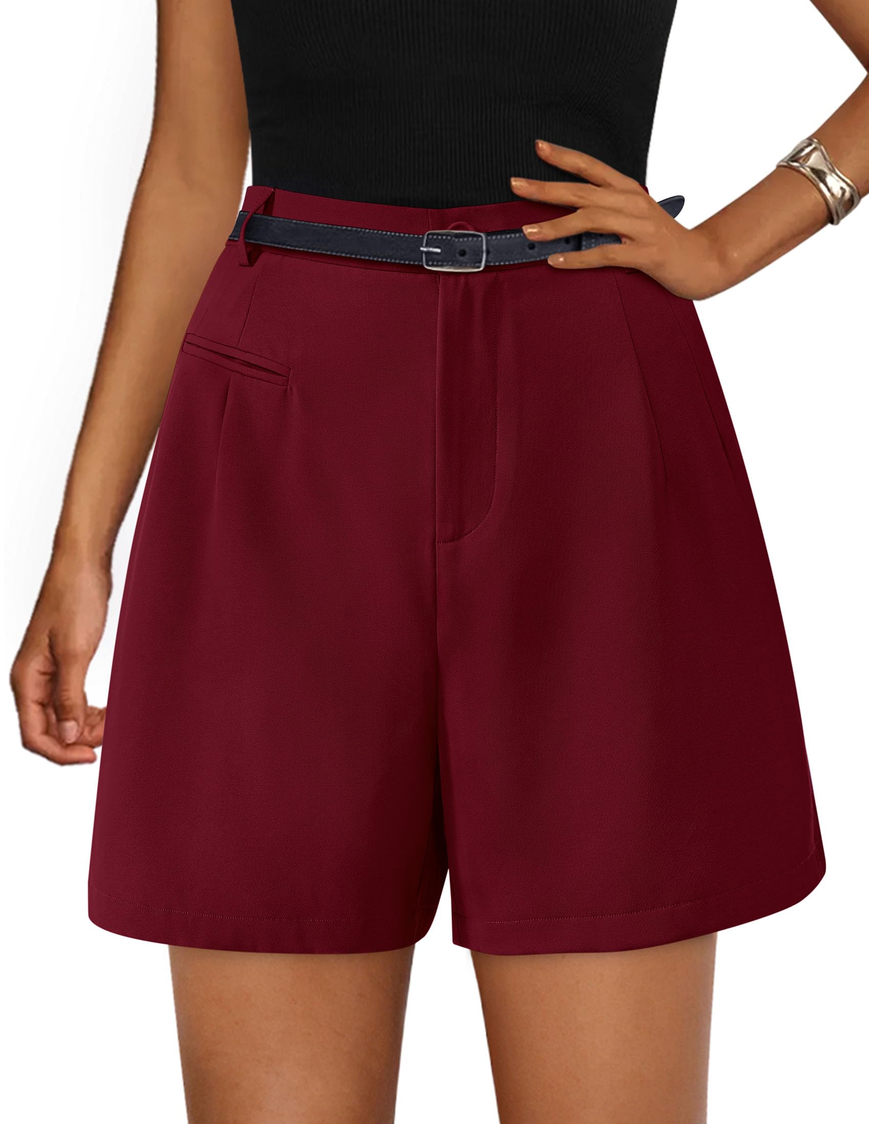 PRETTYGARDEN Shorts for Women Dressy Summer Elastic High Waisted Wide Leg Business Casual Work Shorts with Pockets