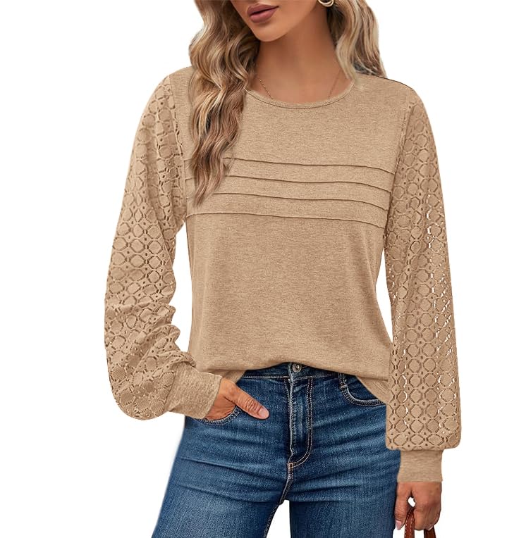 BTFBM Women's Long Sleeve Shirts Dressy Lace Fall Tops Trendy Business Casual T-Shirts Cute Work Outfits Blouses