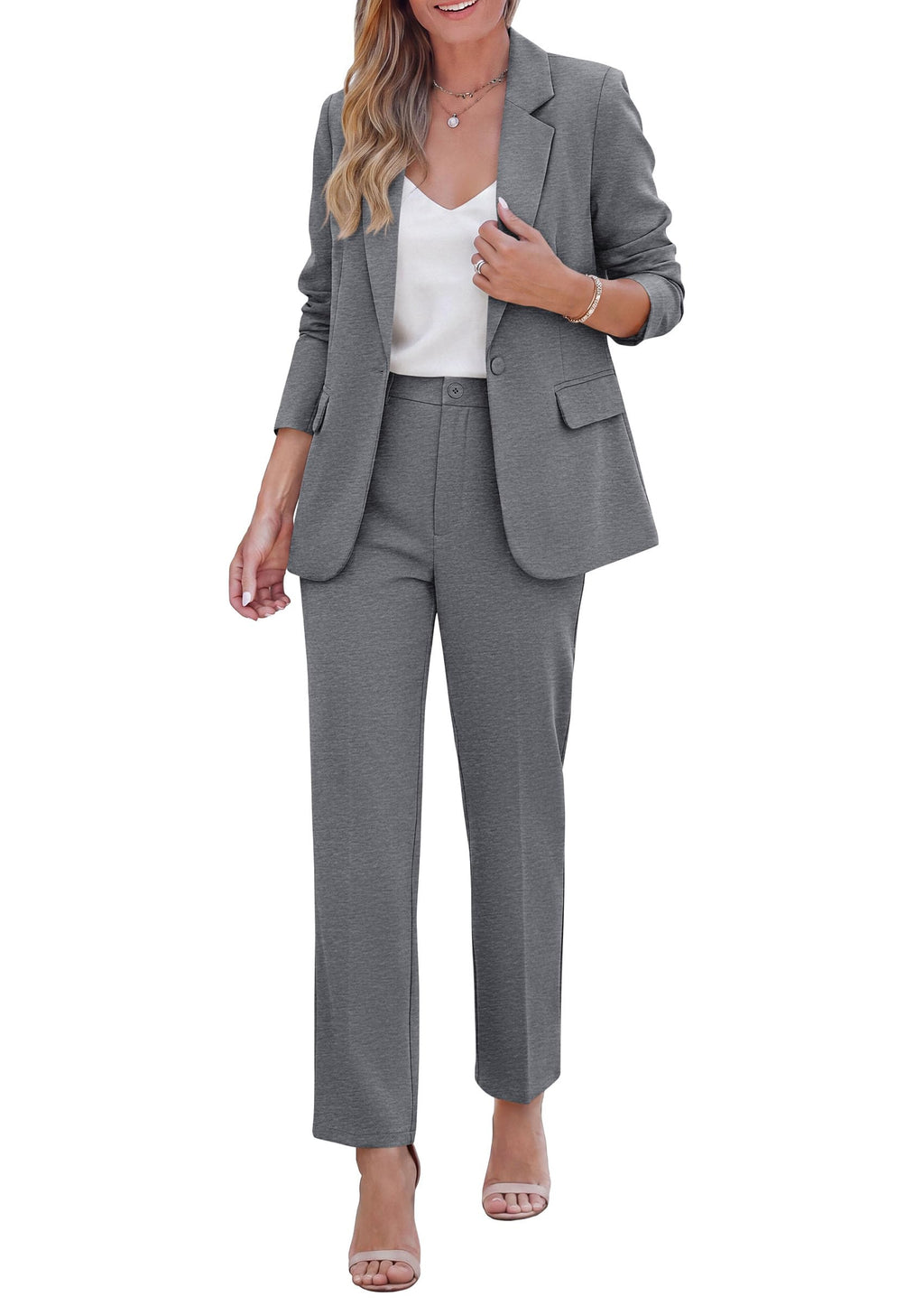 PRETTYGARDEN Two Piece Sets for Women Dressy Pant Suits Lapel Blazer,Straight Leg Dress Pants,Professional Interview Suit Set,Business Casual Outfits,Office Work Clothes,Fall Winter