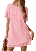 PRETTYGARDEN Women's Summer Casual Short Dresses Embroidered Lace Short Sleeve Boho Mini Dress Beach Vacation Clothes