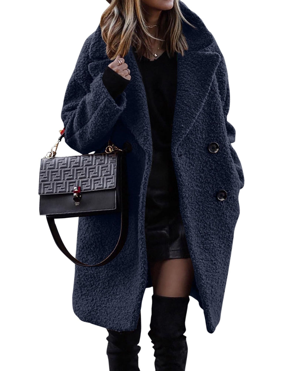 BTFBM Women Winter Faux Fur Coats Lapel Long Sleeve Fuzzy Fleece Outerwear Button Down Sherpa Jackets Fall Outfits