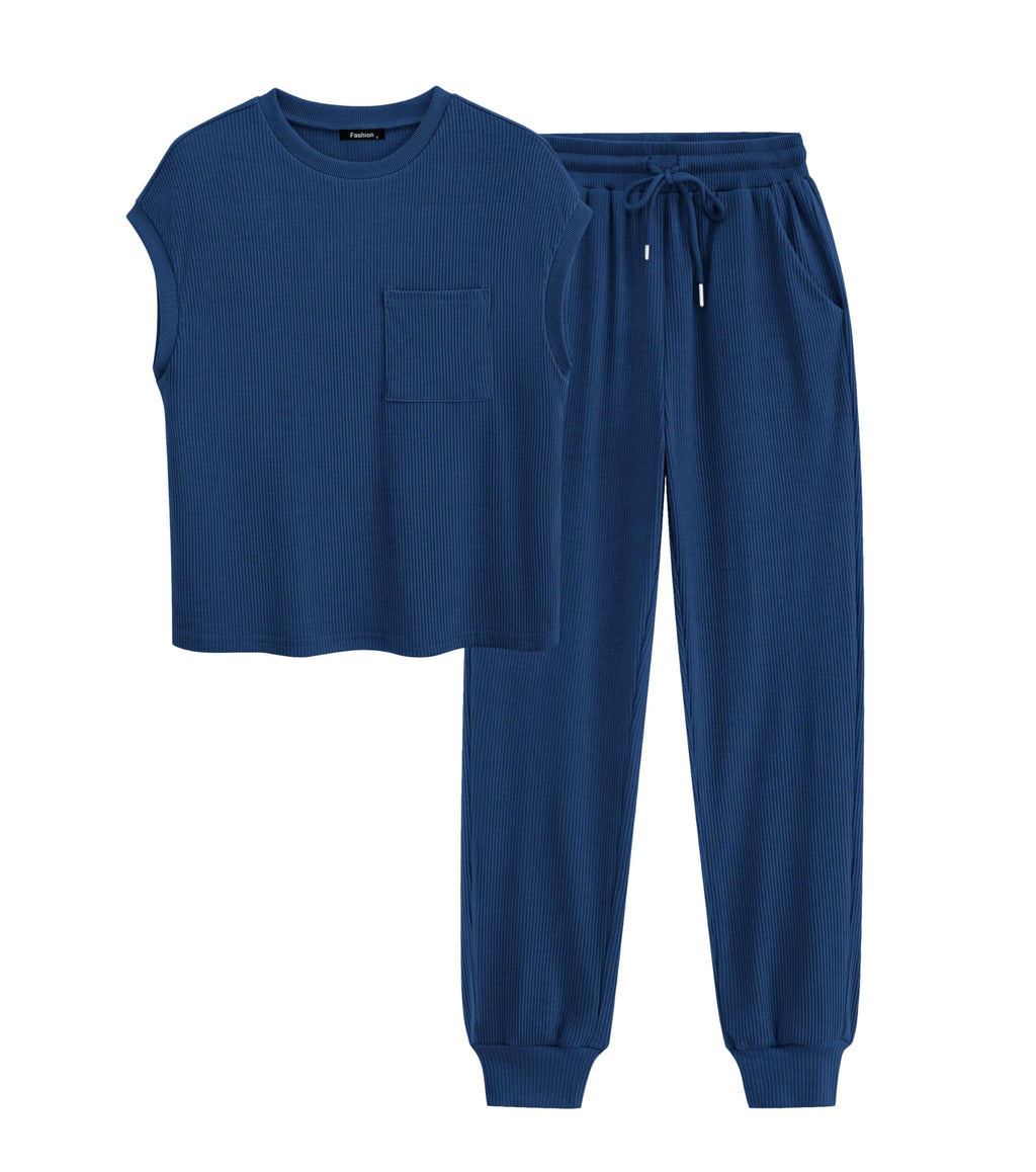 BTFBM Women's Two Piece Tracksuit Outfits Summer Short Sleeve Tops Long Pants Jogger Lounge Matching Sets Sweatsuit