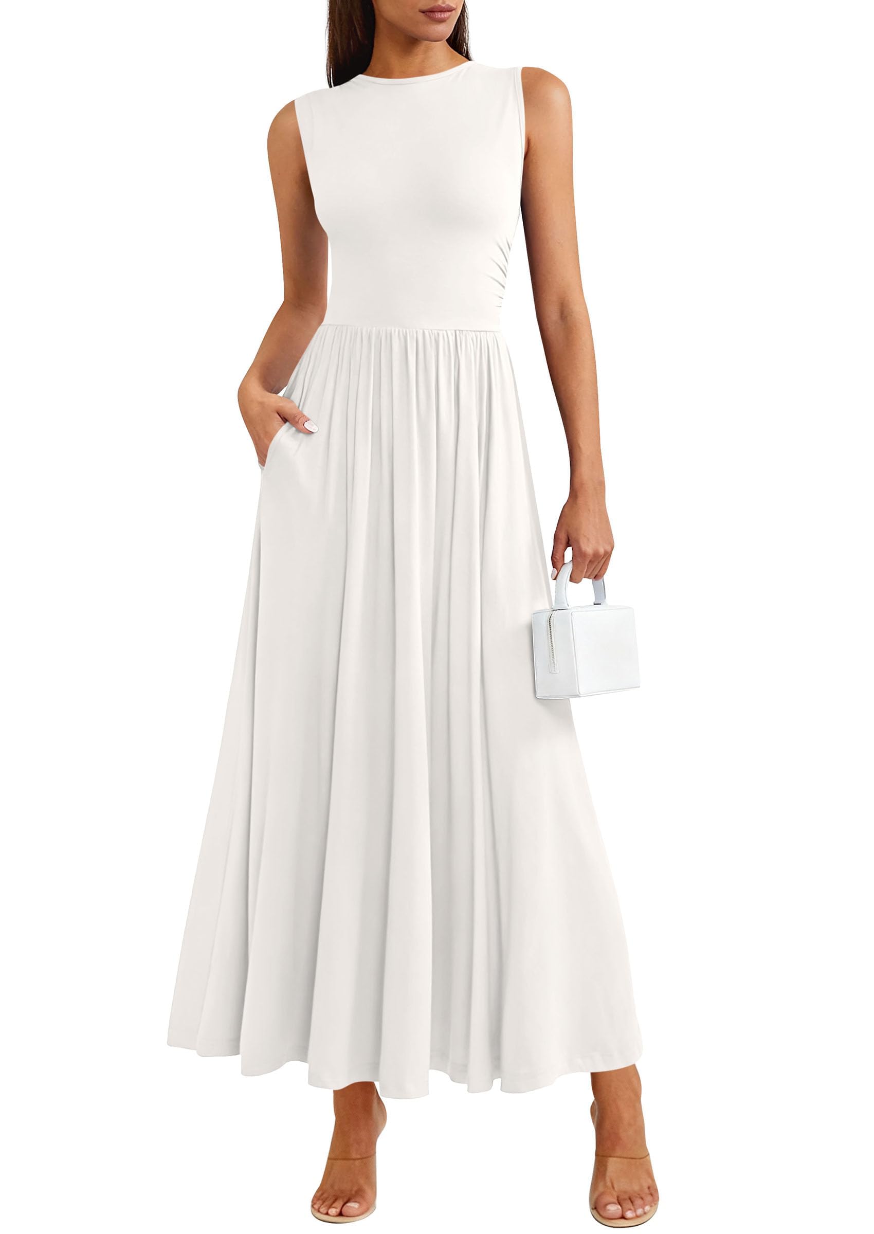 PRETTYGARDEN Summer Maxi Dresses for Women Sleeveless A Line Flowy Long Casual Sundress Wedding Guest Fashion Clothing