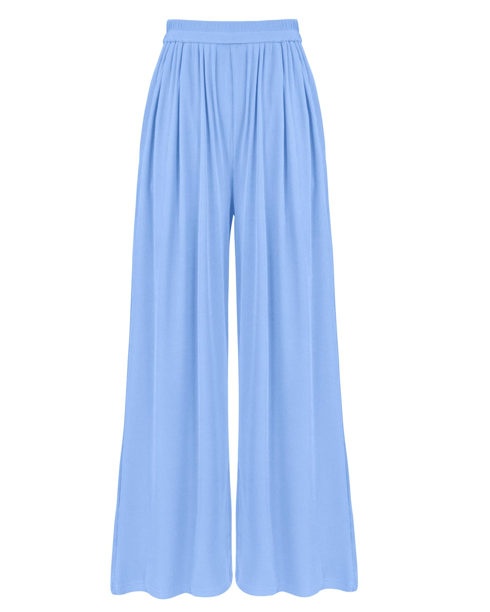 BTFBM Palazzo Pants for Women Spring Summer Clothes Pockets High Waist Casual Knit Flowy Wide Leg Trousers