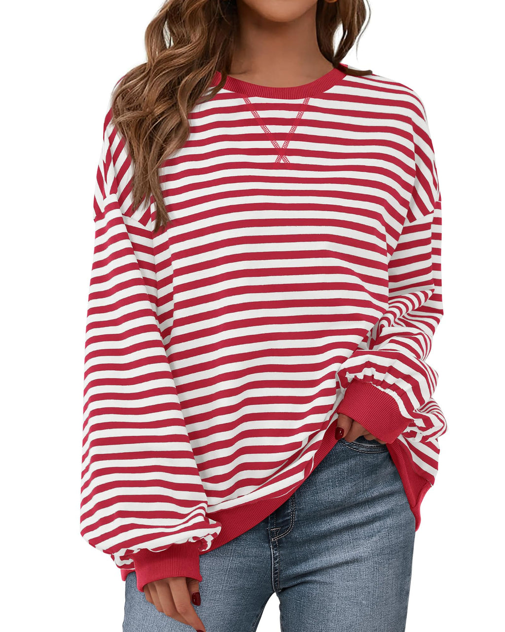 BTFBM Sweatshirt For Women Summer Crewneck Long Sleeve Oversized Striped Pullover Tops Y2K Clothes Workout Shirt