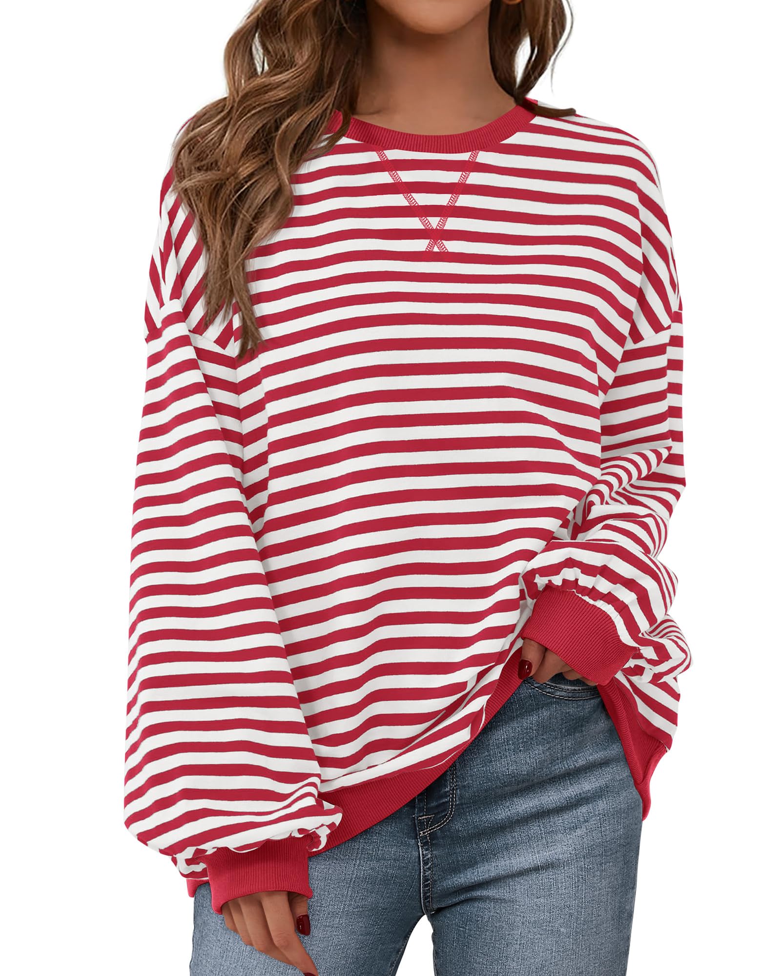 BTFBM Sweatshirt For Women Summer Crewneck Long Sleeve Oversized Striped Pullover Tops Y2K Clothes Workout Shirt