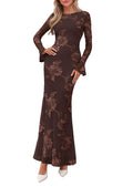 PRETTYGARDEN Women's Formal Floral Maxi Bodycon Dresses Ruffle Long Sleeve, Fall Winter Outfits 2026 for Wedding Guest, Homecoming & Cocktail, Slimming Mesh Dress with Lining