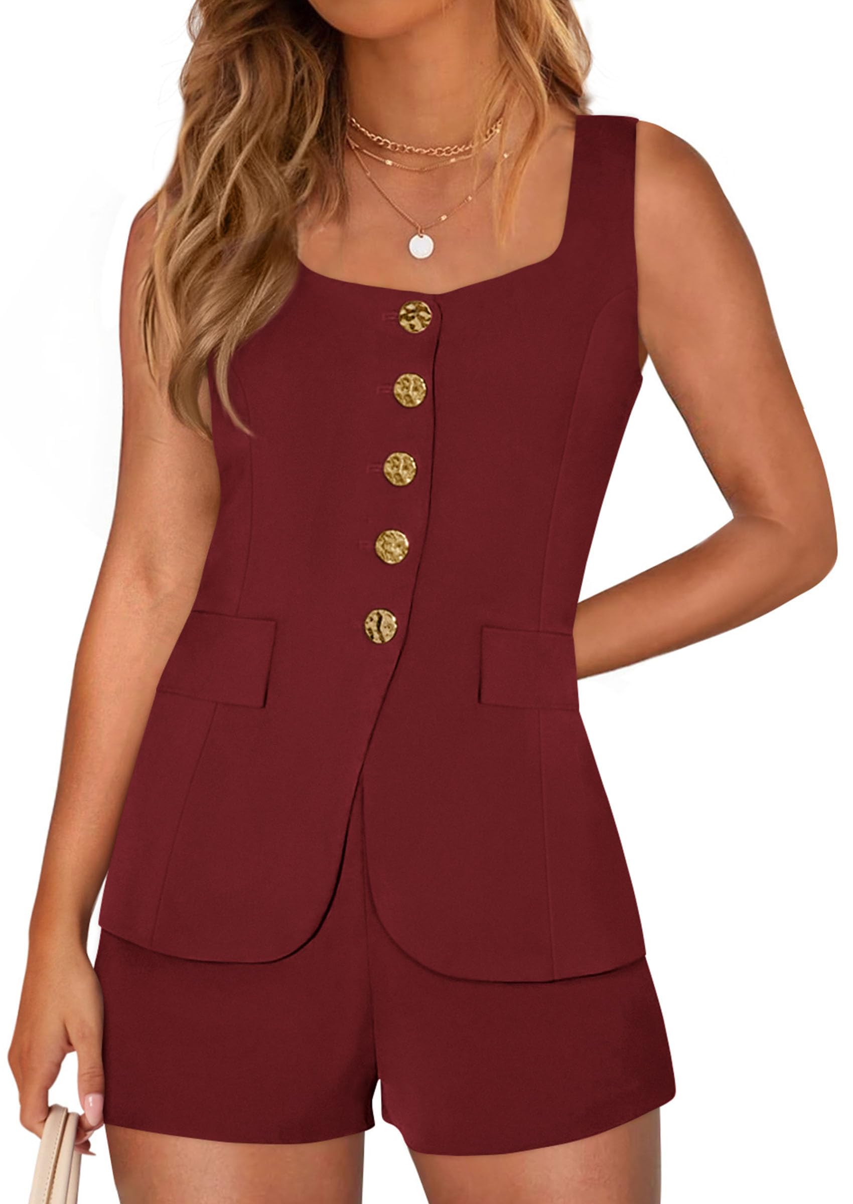 PRETTYGARDEN Womens 2 Piece Matching Sets  Fashion Suit Vest Tops Shorts Set Spring Business Casual Vacation Outfits