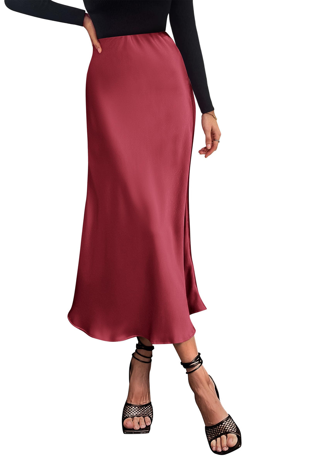 PRETTYGARDEN Women's Satin Skirts Dressy Casual Fall High Waisted Cocktail Wedding Flowy Elegant A Line Midi Skirt