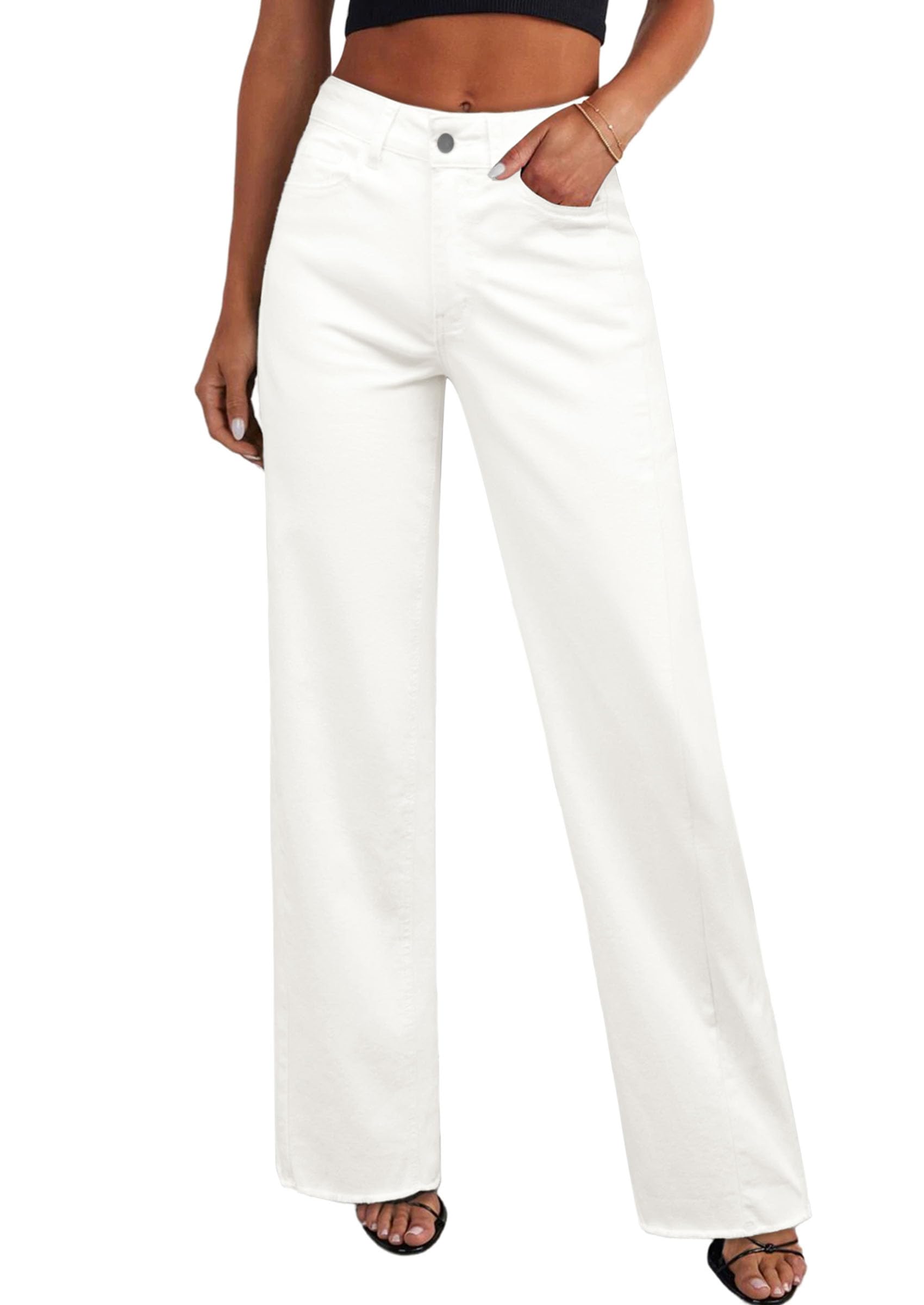 PRETTYGARDEN Wide Leg Jeans for Women Trendy High Waisted Stretchy Baggy Raw Hem Denim Palazzo Pants Fall Clothes