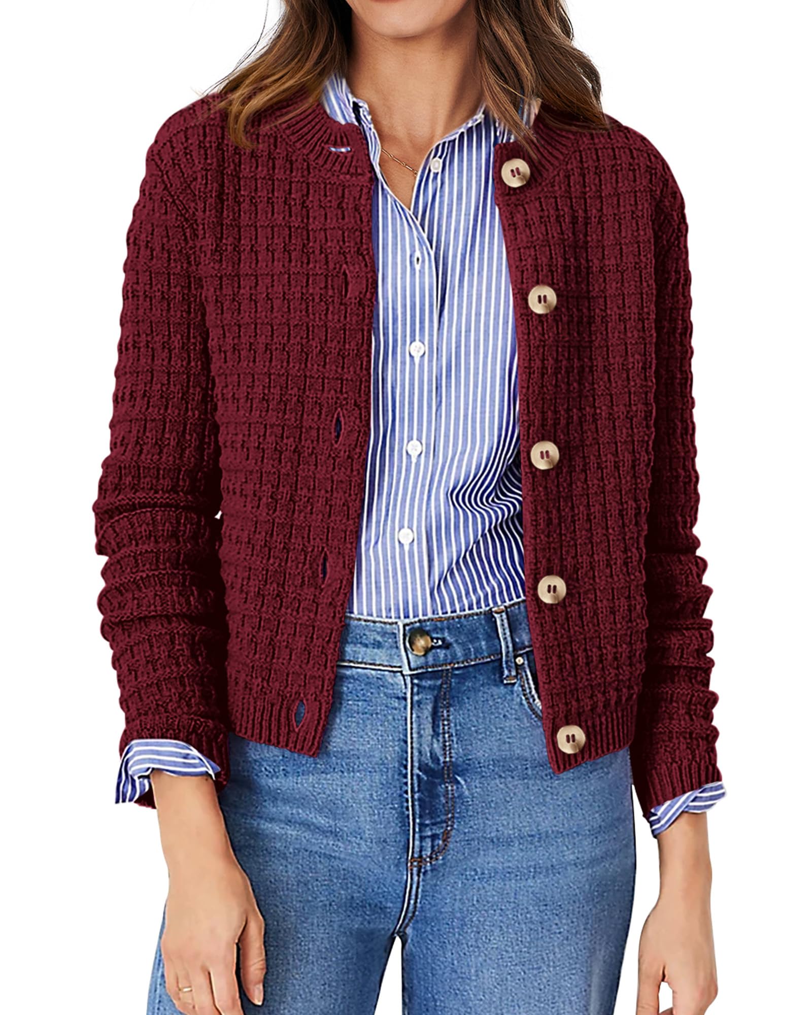 PRETTYGARDEN Women's Knit Cardigan Sweaters Casual Long Sleeve Open Front Button Down Trendy Jackets Outerwear