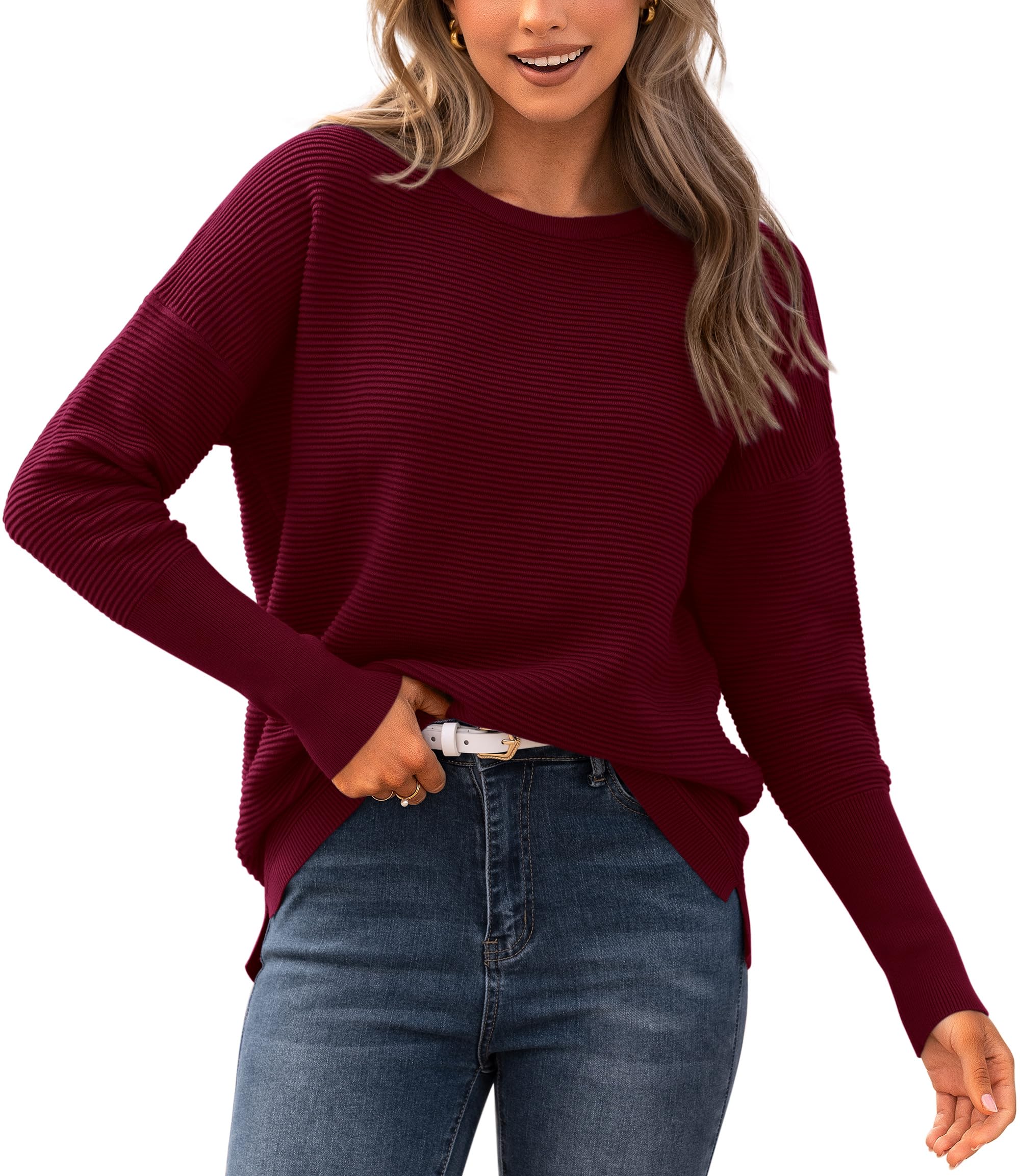 FreshPrettyFall Sweaters for Women Casual Long Sleeve Sweater Striped Loose Fit Pullover Tops