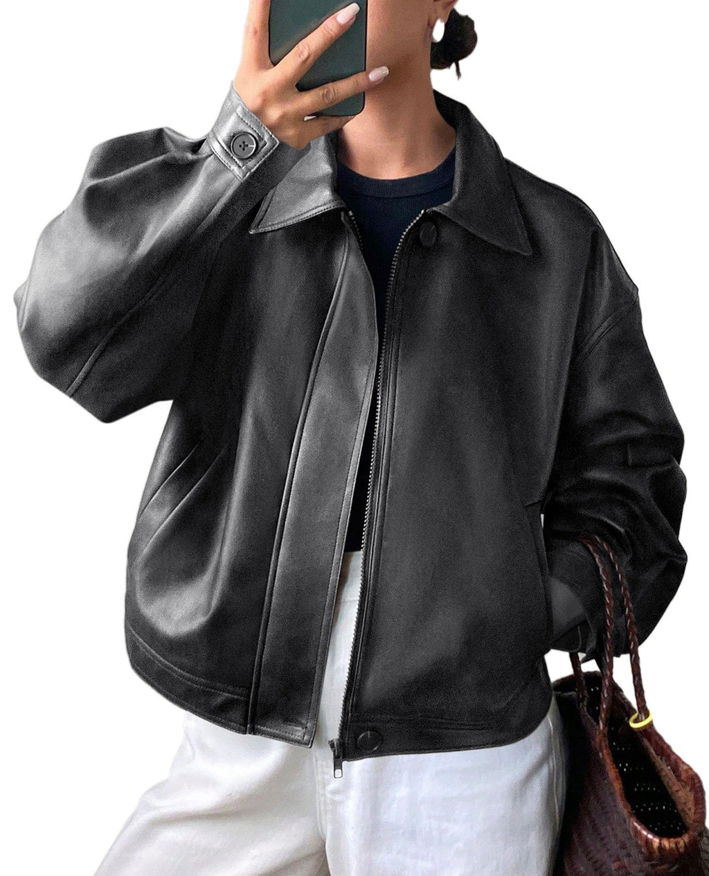 PRETTYGARDEN Women's Faux Leather Oversized Motorcycle Jackets