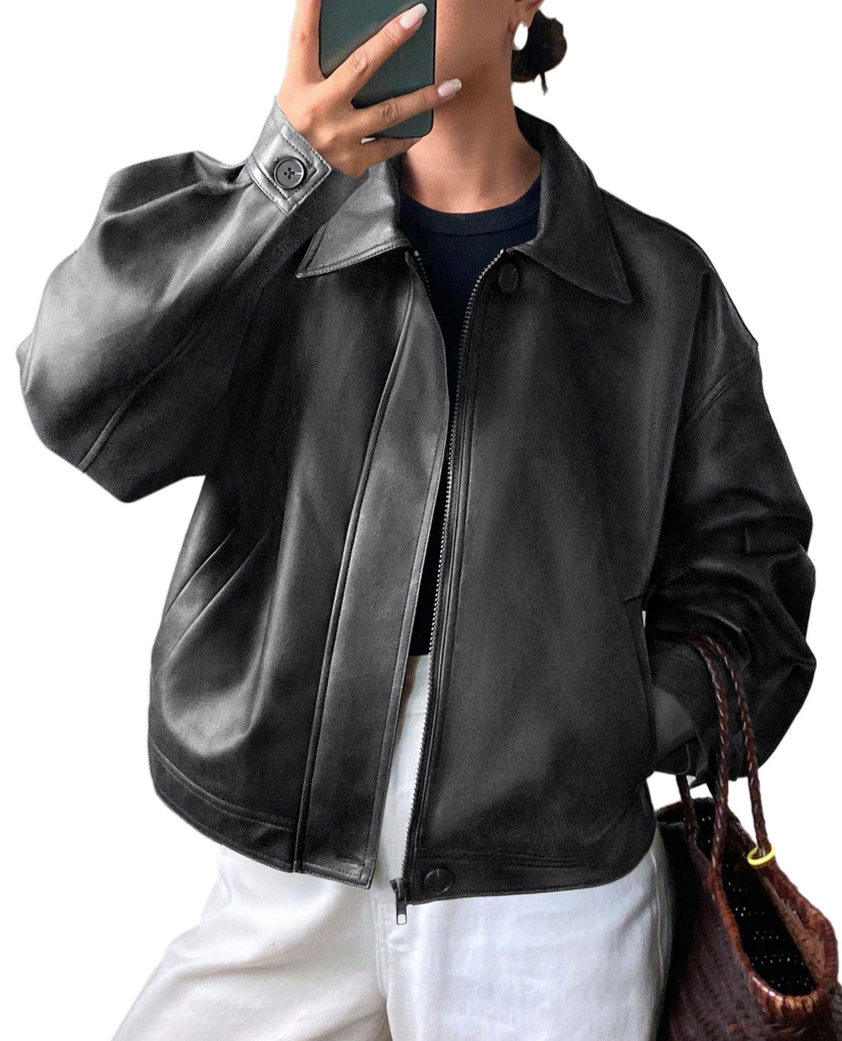 PRETTYGARDEN Women's Faux Leather Oversized Motorcycle Jackets