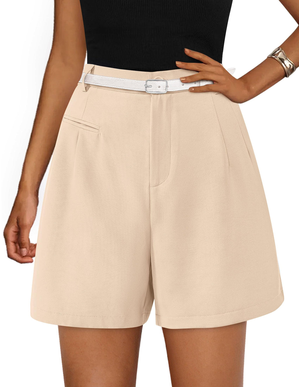 PRETTYGARDEN Shorts for Women Dressy Summer Elastic High Waisted Wide Leg Business Casual Work Shorts with Pockets