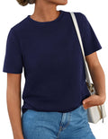 PRETTYGARDEN Womens Summer Tops Casual Basic Crewneck Short Sleeve Shirts Spring Fashion Clothing Going Out Outfits