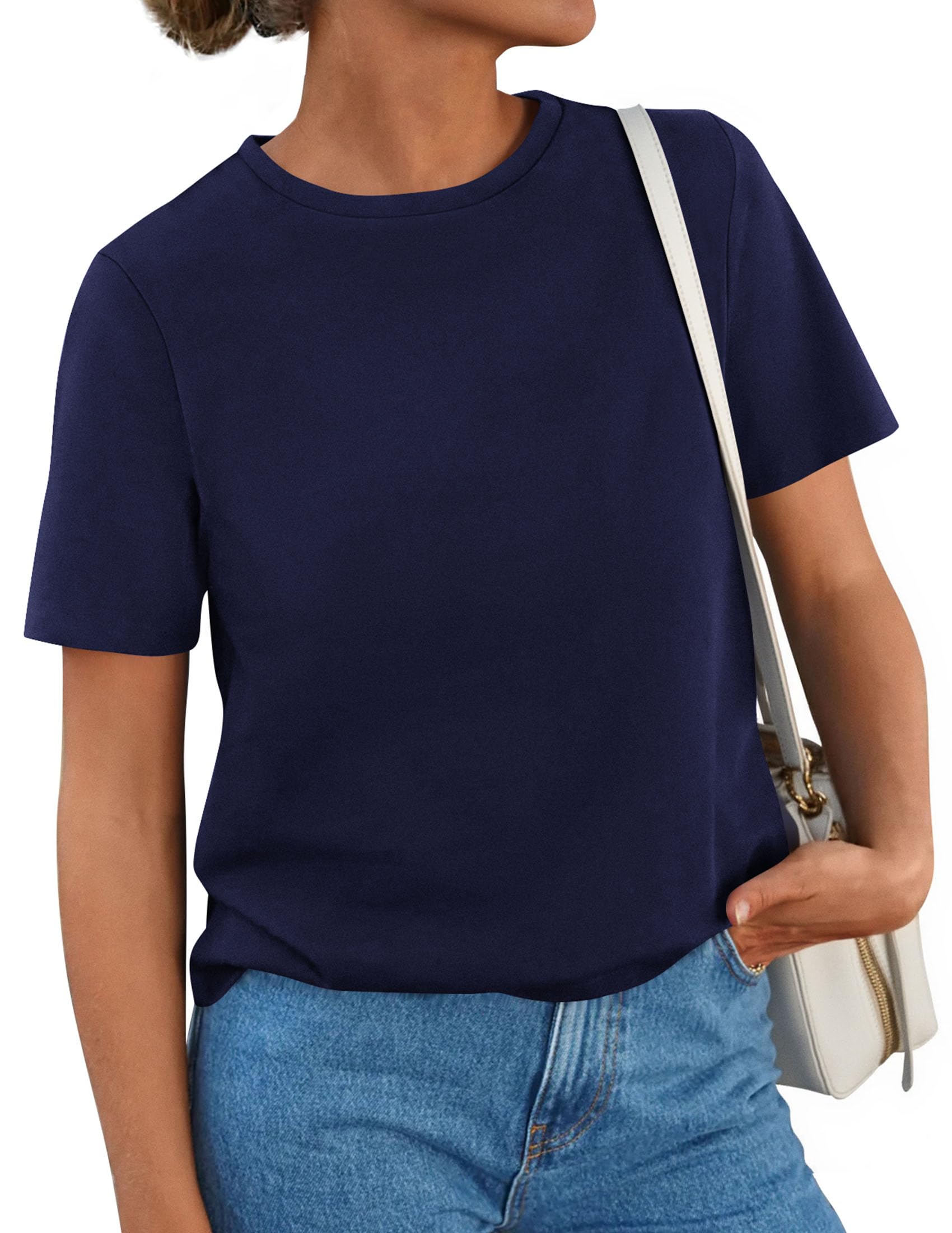 PRETTYGARDEN Womens Summer Tops Casual Basic Crewneck Short Sleeve Shirts Spring Fashion Clothing Going Out Outfits