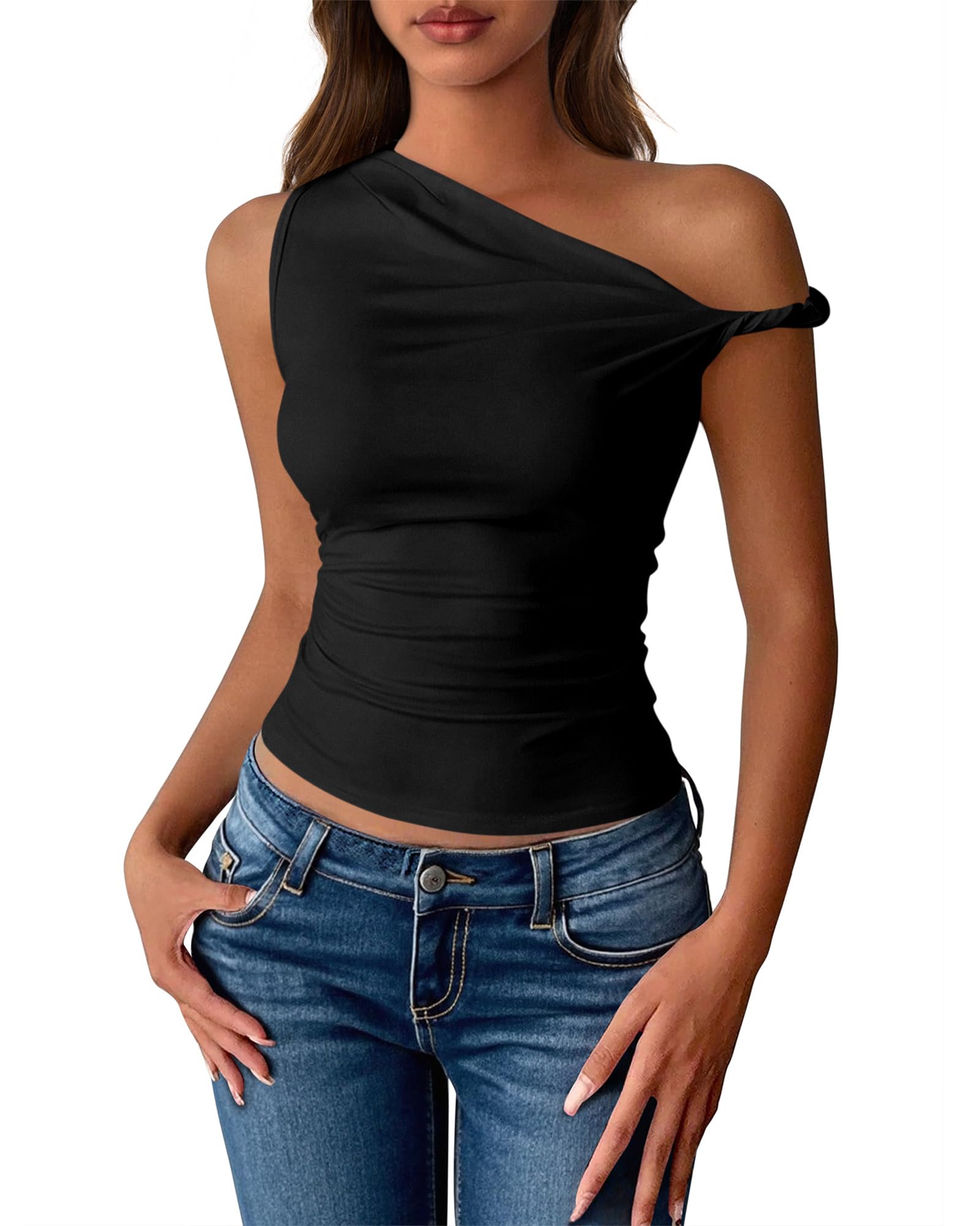 FreshPretty Off The Shoulder Tops for Women Cute Summer Casual Sleeveless Slim Fit y2k Spring Outfits Going Out Tank Top