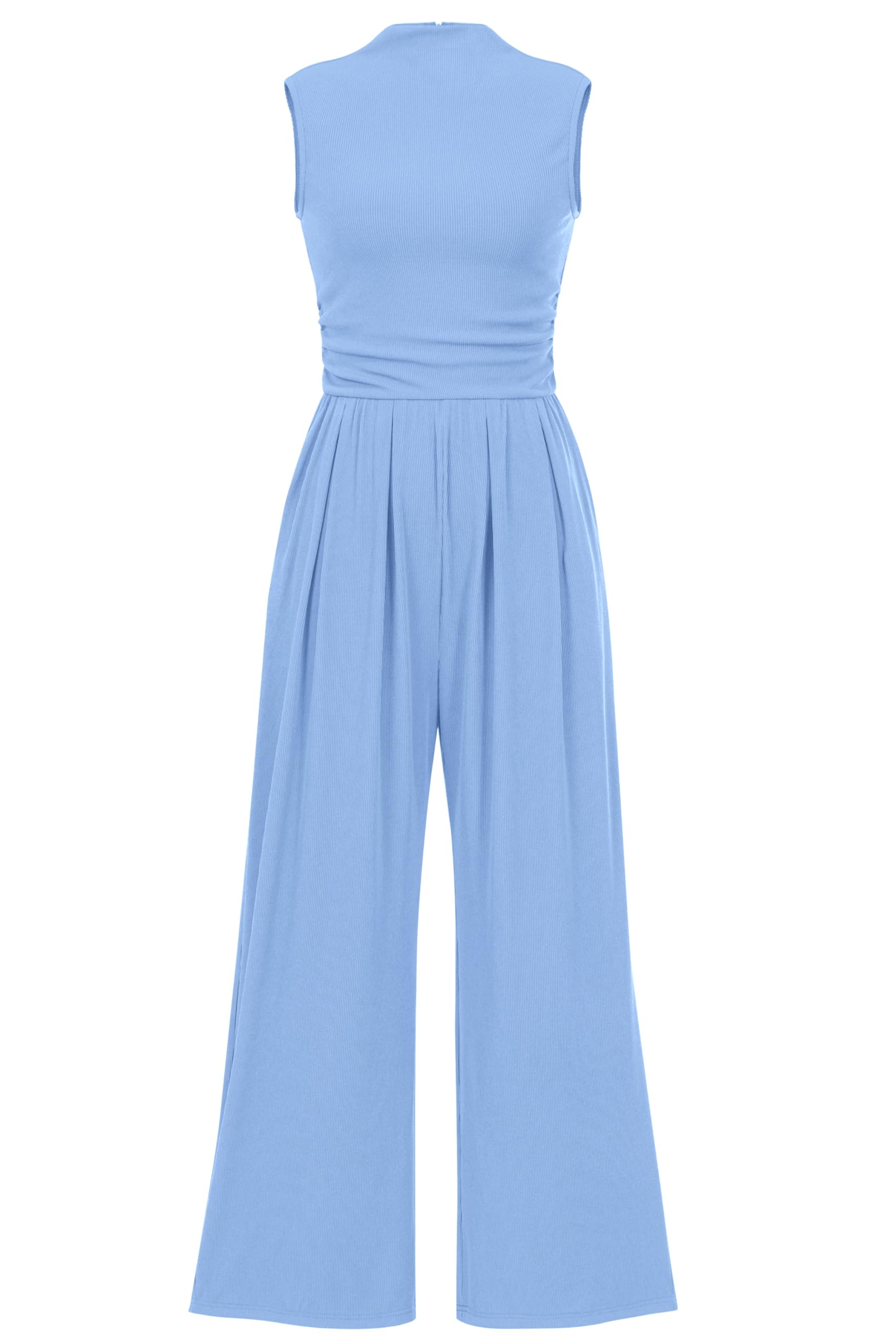 PRETTYGARDEN Womens Summer Jumpsuits Dressy Casual One Piece Outfits Sleeveless Mock Neck Wide Leg Pants Rompers with Pockets