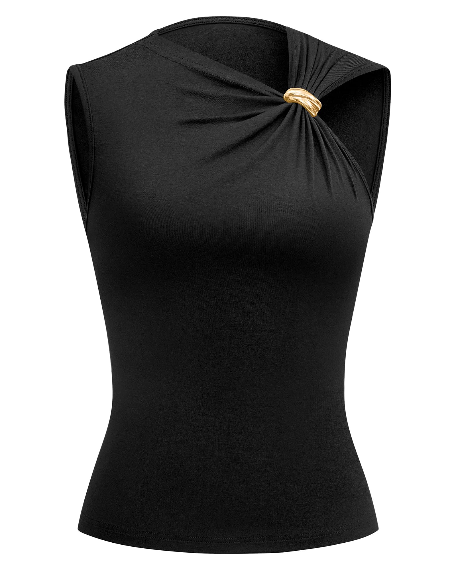 FreshPretty Spring Tops for Women Asymmetrical Neck Sleeveless Going Out Summer Outfits Casual Ruched Y2k Tank Top Clothes