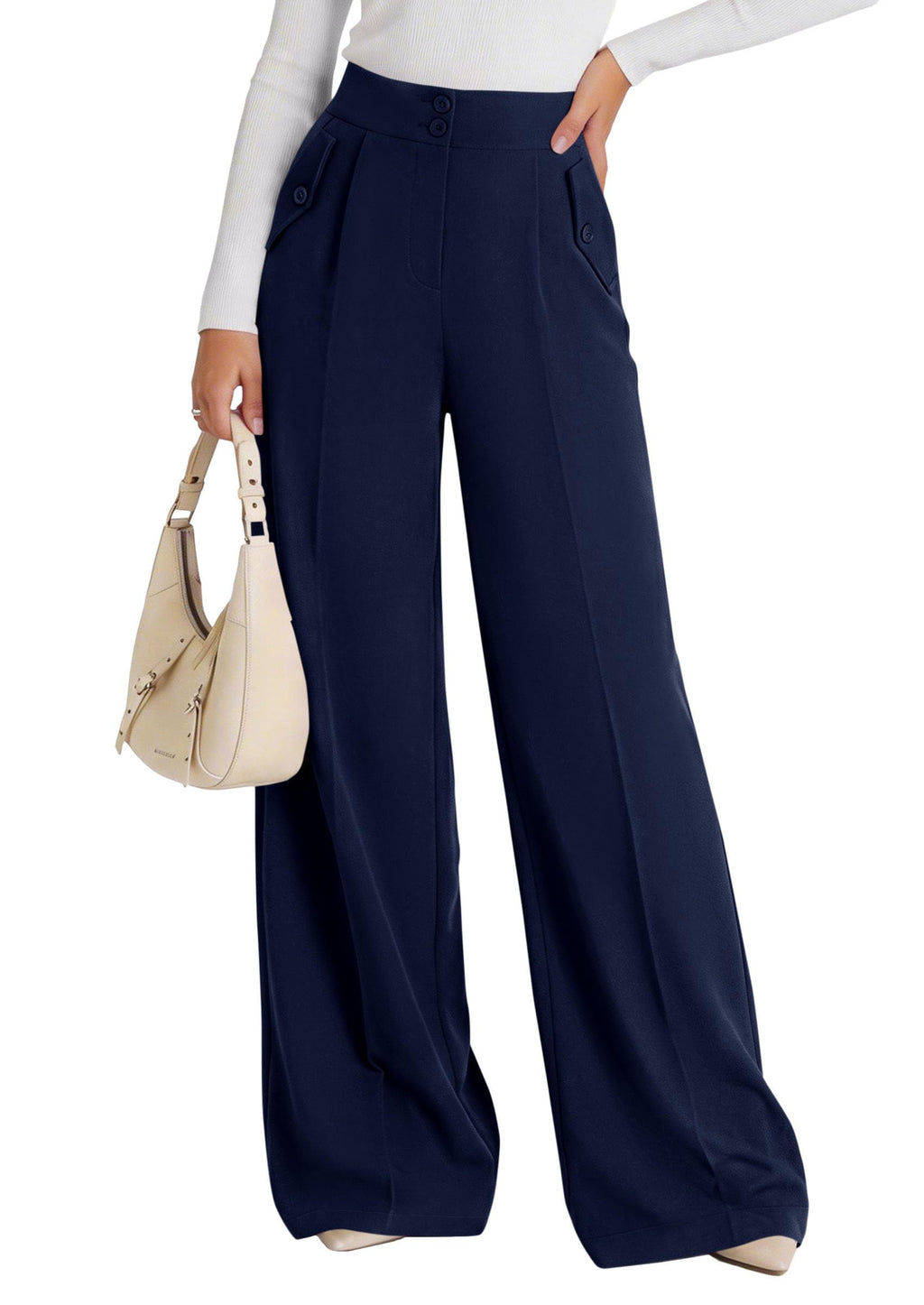PRETTYGARDEN Women's Wide Leg Work Dress Pants Trousers | Palazzo Pant with Pockets, Lightweight Flowy, High Elastic Waistband, Office Wear, Business Casual Outfits, Fashion Clothing