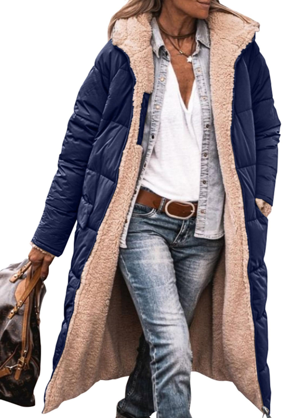PRETTYGARDEN Women's Winter Fashion Clothes Oversized Shearling Fleece Long Coats Jackets