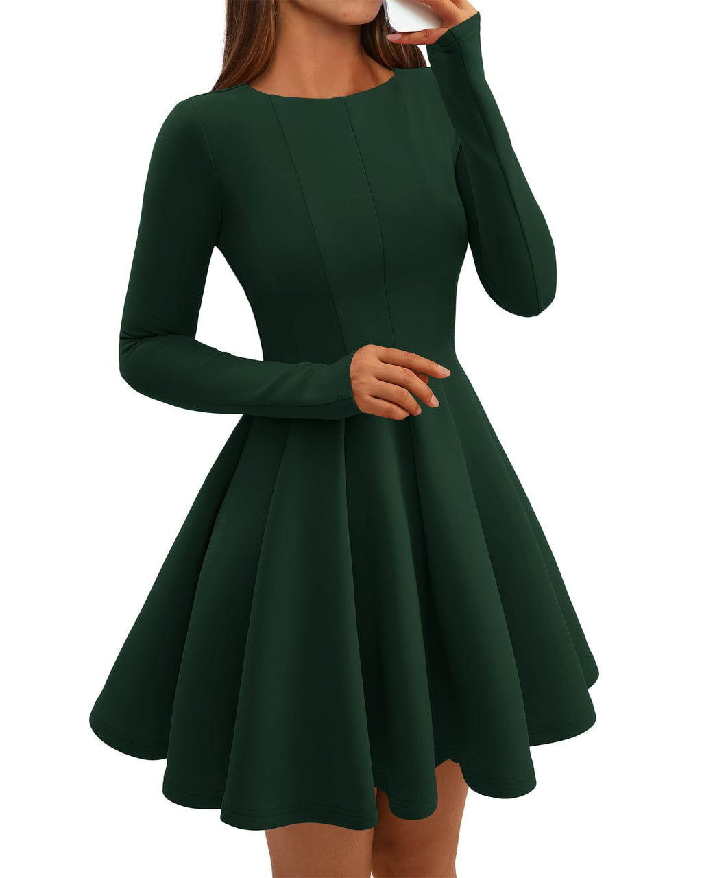 BTFBM Spring Dresses for Women Long Sleeve High Waist Pleated Flowy A Line Party Wedding Guest Dress Business Casual