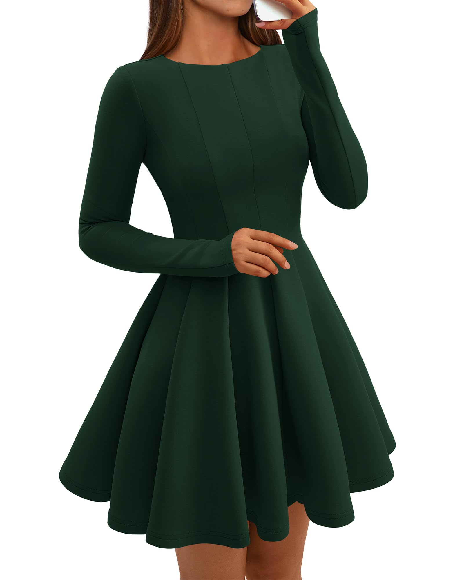 BTFBM Spring Dresses for Women Long Sleeve High Waist Pleated Flowy A Line Party Wedding Guest Dress Business Casual