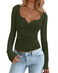 FreshPretty Fall Sweaters for Women Lightweight Long Sleeve Henley Shirts Button Up Knit Basic Slim Fit Going Out Tops