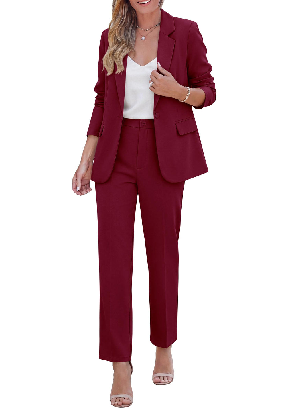 PRETTYGARDEN Two Piece Sets for Women Dressy Pant Suits Lapel Blazer,Straight Leg Dress Pants,Professional Interview Suit Set,Business Casual Outfits,Office Work Clothes,Fall Winter