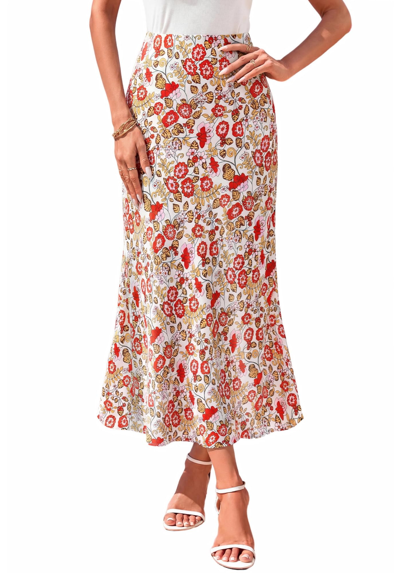 FreshPretty Satin Skirts for Women Trendy Spring Summer High Waisted Leopard Print Cocktail Wedding Long Silk Midi Skirt