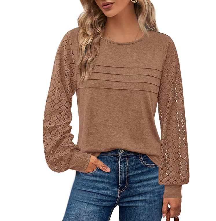 BTFBM Women's Long Sleeve Shirts Dressy Lace Fall Tops Trendy Business Casual T-Shirts Cute Work Outfits Blouses