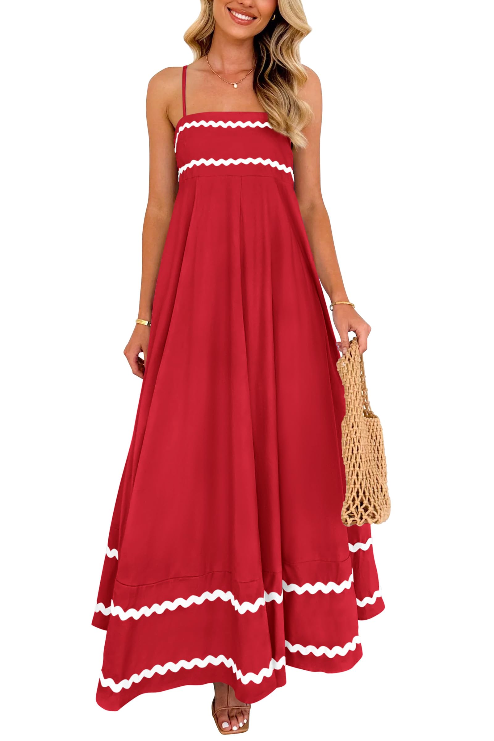 PRETTYGARDEN Women's Summer Flowy Maxi Dress Casual Sleeveless Spaghetti Strap Ruffle Beach Long Dresses