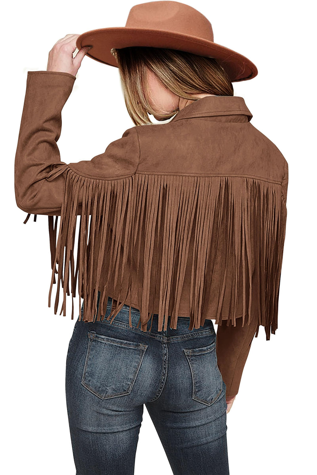 PRETTYGARDEN Women's Fringe Faux Suede Leather Jackets Fall Fashion Tassel Motorcycle Cropped Coats