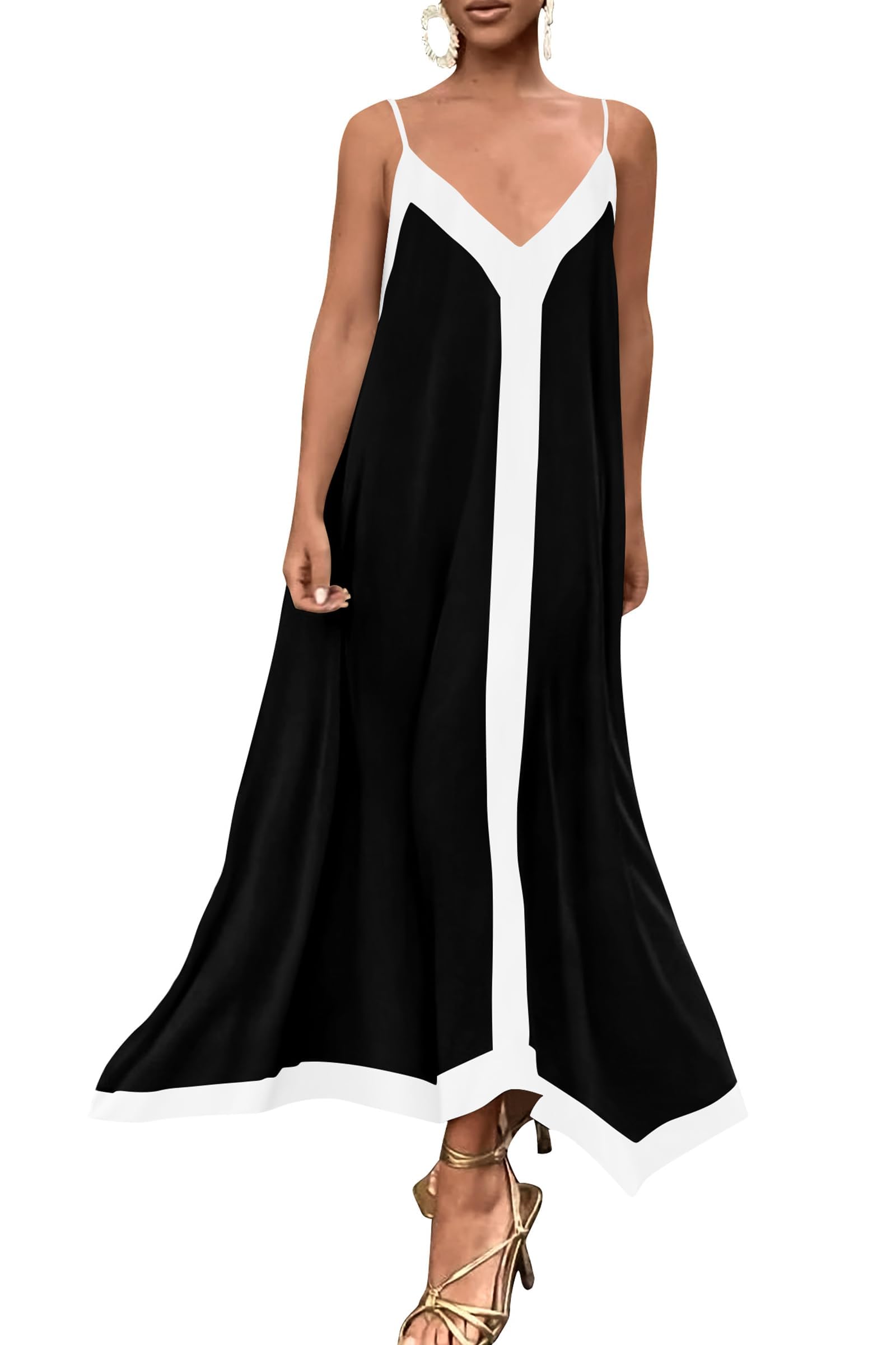 PRETTYGARDEN Women's Summer Maxi Dress Sleeveless V Neck Spaghetti Strap Flowy Elegant Holiday Party Dresses