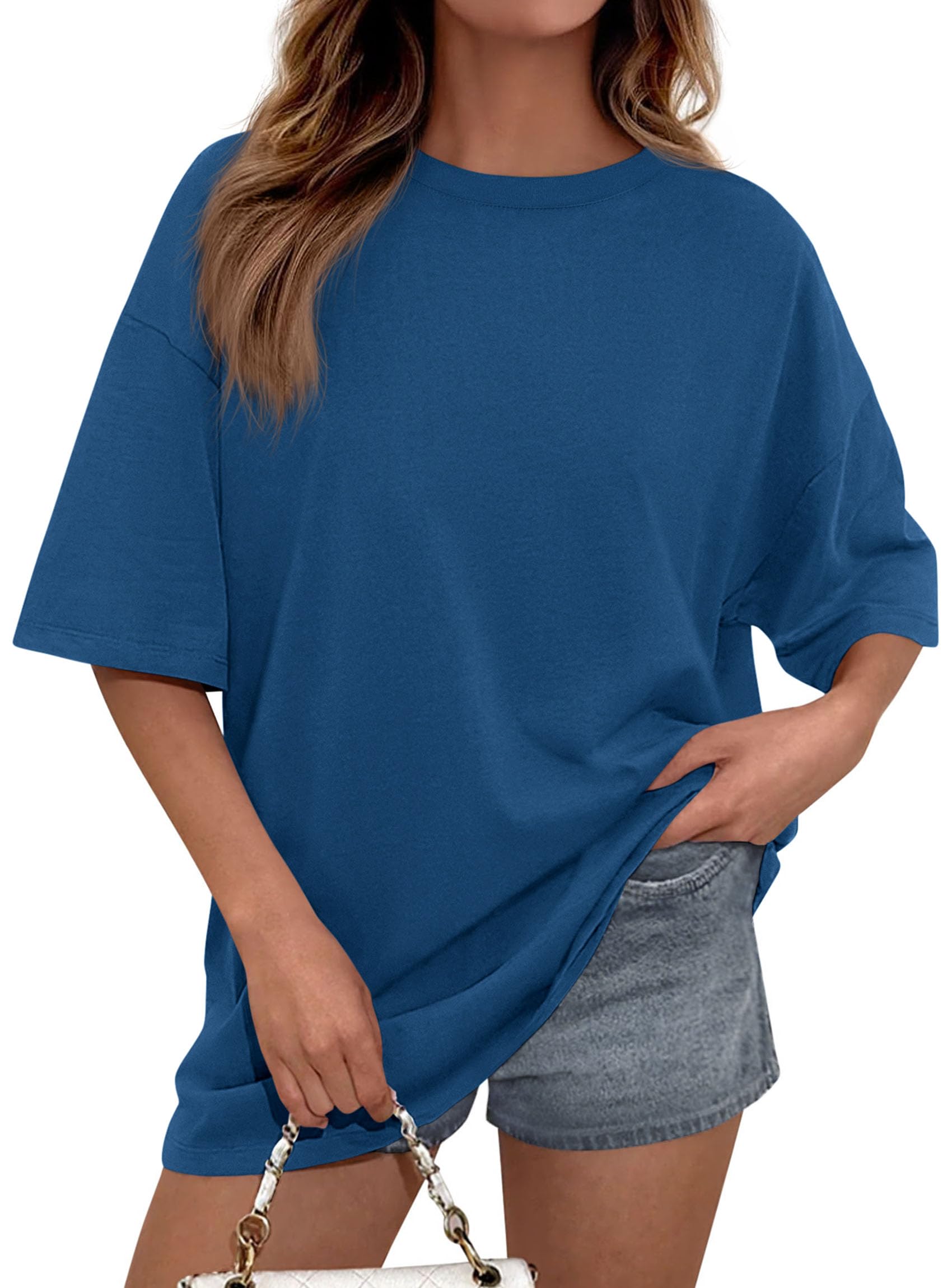 PRETTYGARDEN Women's Spring Going Out Tops Casual Short Sleeve Crewneck Loose Fit Basic Cute Tee Shirts Summer Outfits