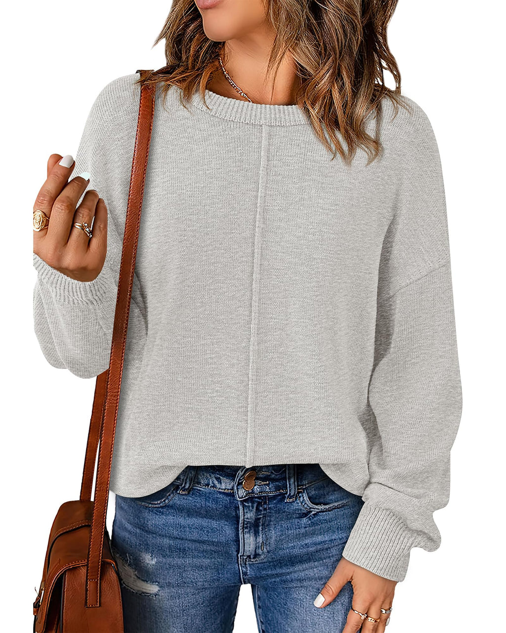 BTFBM Pullover Sweaters for Women Fall Crewneck Slouchy Long Sleeve Sweater Loose Casual Knit Tops Winter Clothes