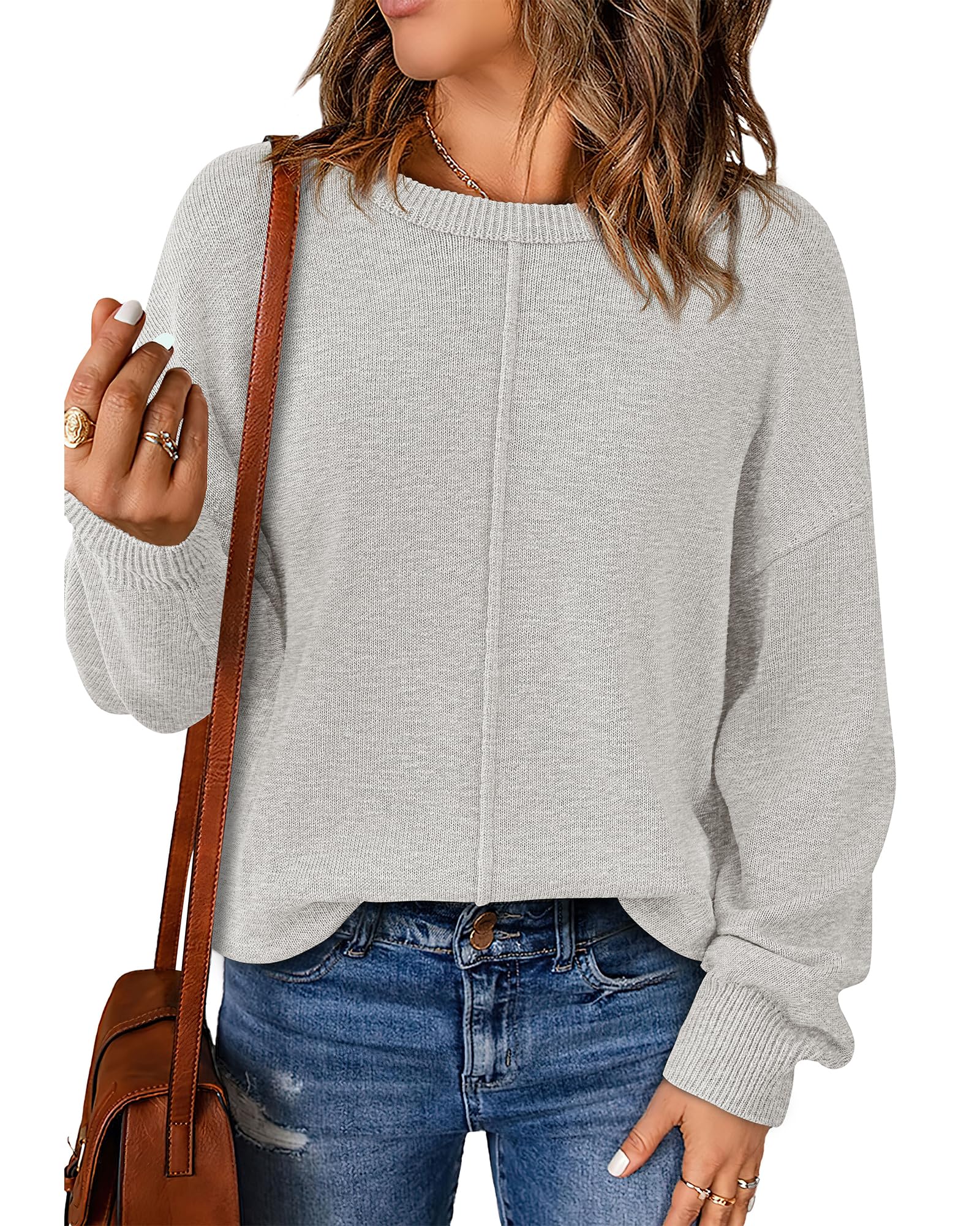 BTFBM Pullover Sweaters for Women Fall Crewneck Slouchy Long Sleeve Sweater Loose Casual Knit Tops Winter Clothes