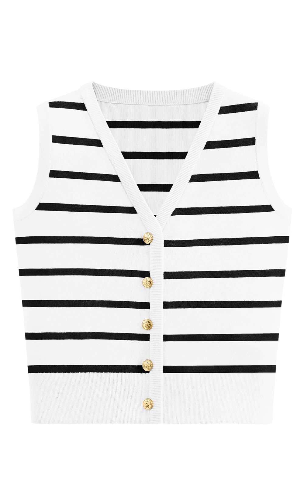 FreshPretty Women's Trendy Striped Sweater Vest V Neck Sleeveless Button Up Tank Tops Y2k Shirts Casual Business Summer Outfits
