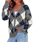 PRETTYGARDEN Women's Cardigan Argyle Winter Sweaters Cozy Warm Chunky Knit, Long Sleeve V Neck, Color Block Plaid, Button Up Pocket,Trendy Fall Jackets, Holiday Going Out Outfits