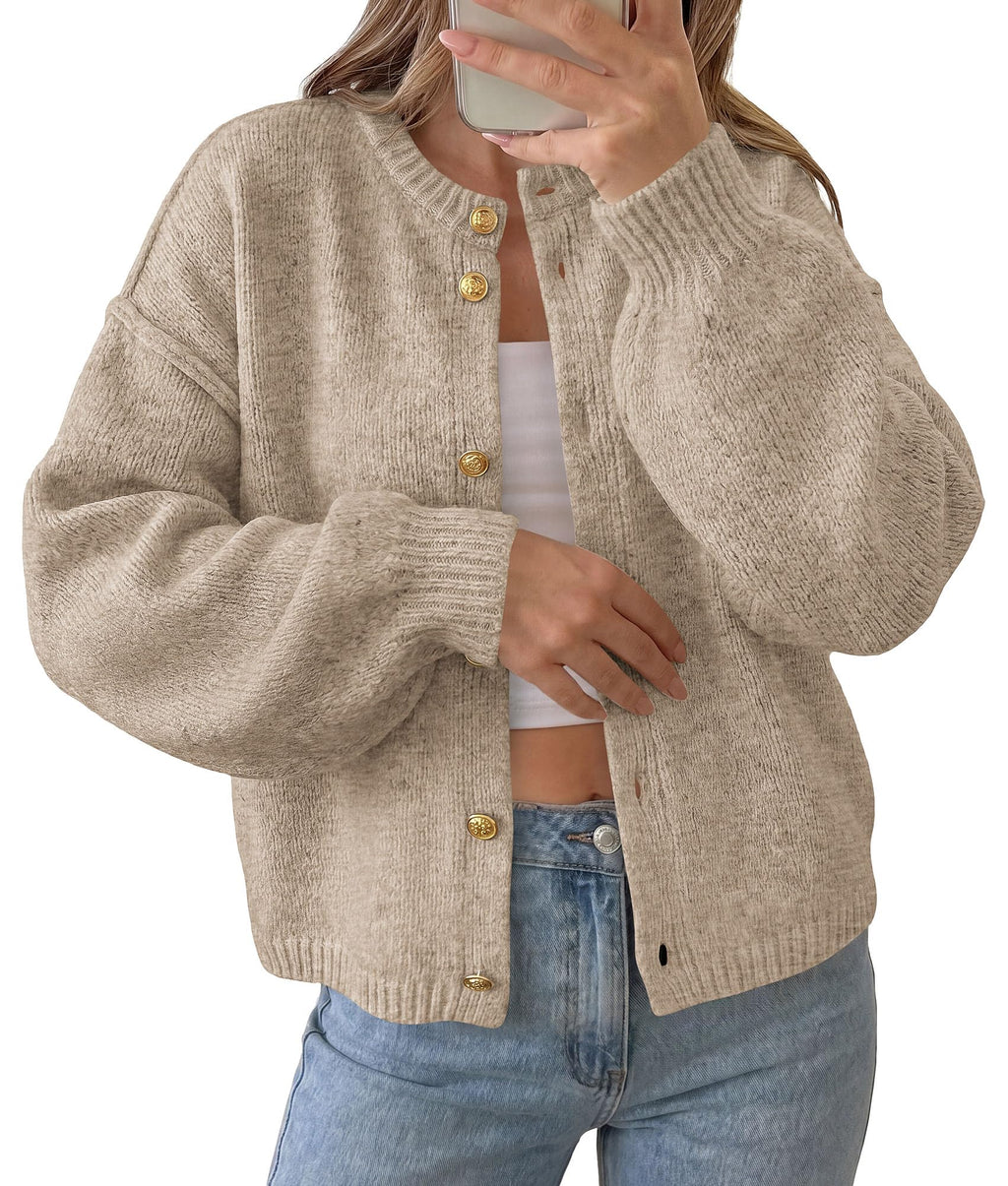 PRETTYGARDEN Women's Button up Chunky Knit Cardigan Sweaters Crew Neck, Long Sleeve, Oversized Sweaters, Relaxed Fit, Soft Cozy Casual Outerwear, Fall Outfits, Winter Fashion Clothing