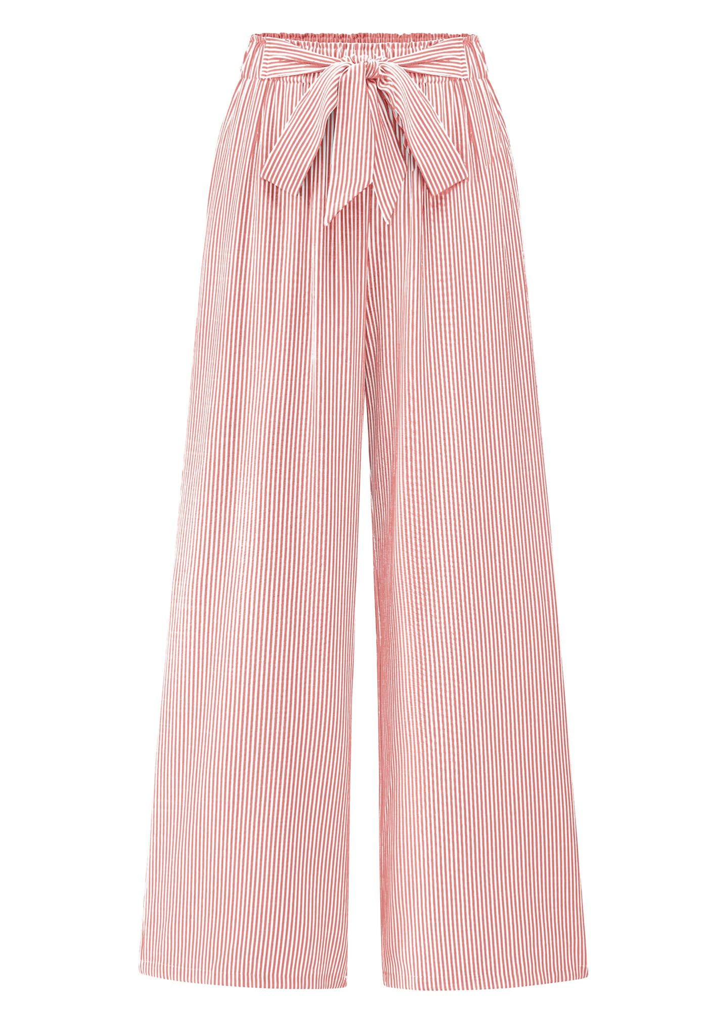 BTFBM Pants for Women Spring Clothes Striped High Waist Tie Knot Dressy Casual Wide Leg Palazzo Work Trousers Pants