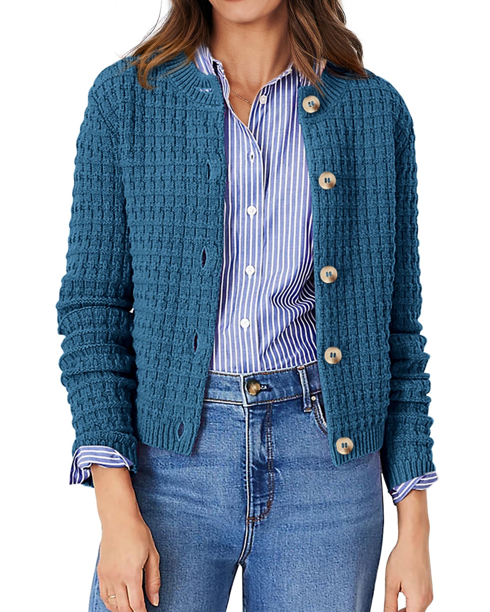 PRETTYGARDEN Women's Knit Cardigan Sweaters Casual Long Sleeve Open Front Button Down Trendy Jackets Outerwear